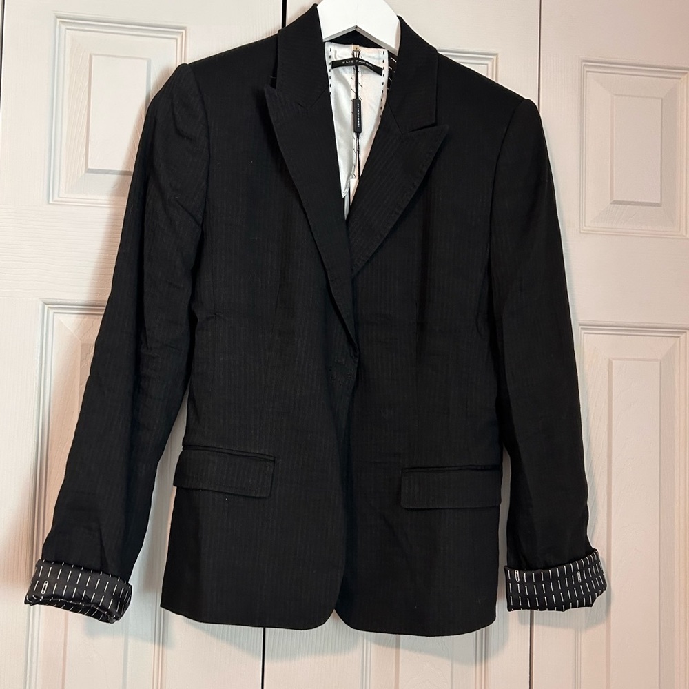 NWT Elie Tahari Black Ava Jacket Blazer Stripes Business Classic Linen Blend sz8